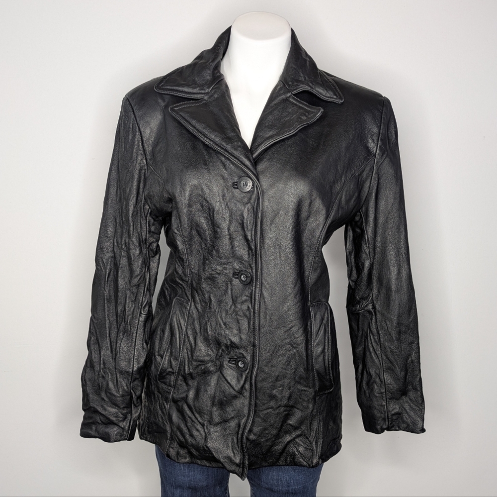 Vintage Wilsons Leather Maxima Black Leather Button Up Jacket M
